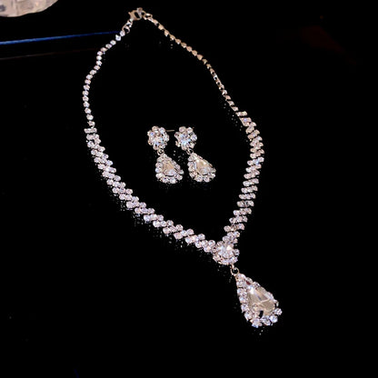 Inlaid Red Rhinestone Necklace Earring Set