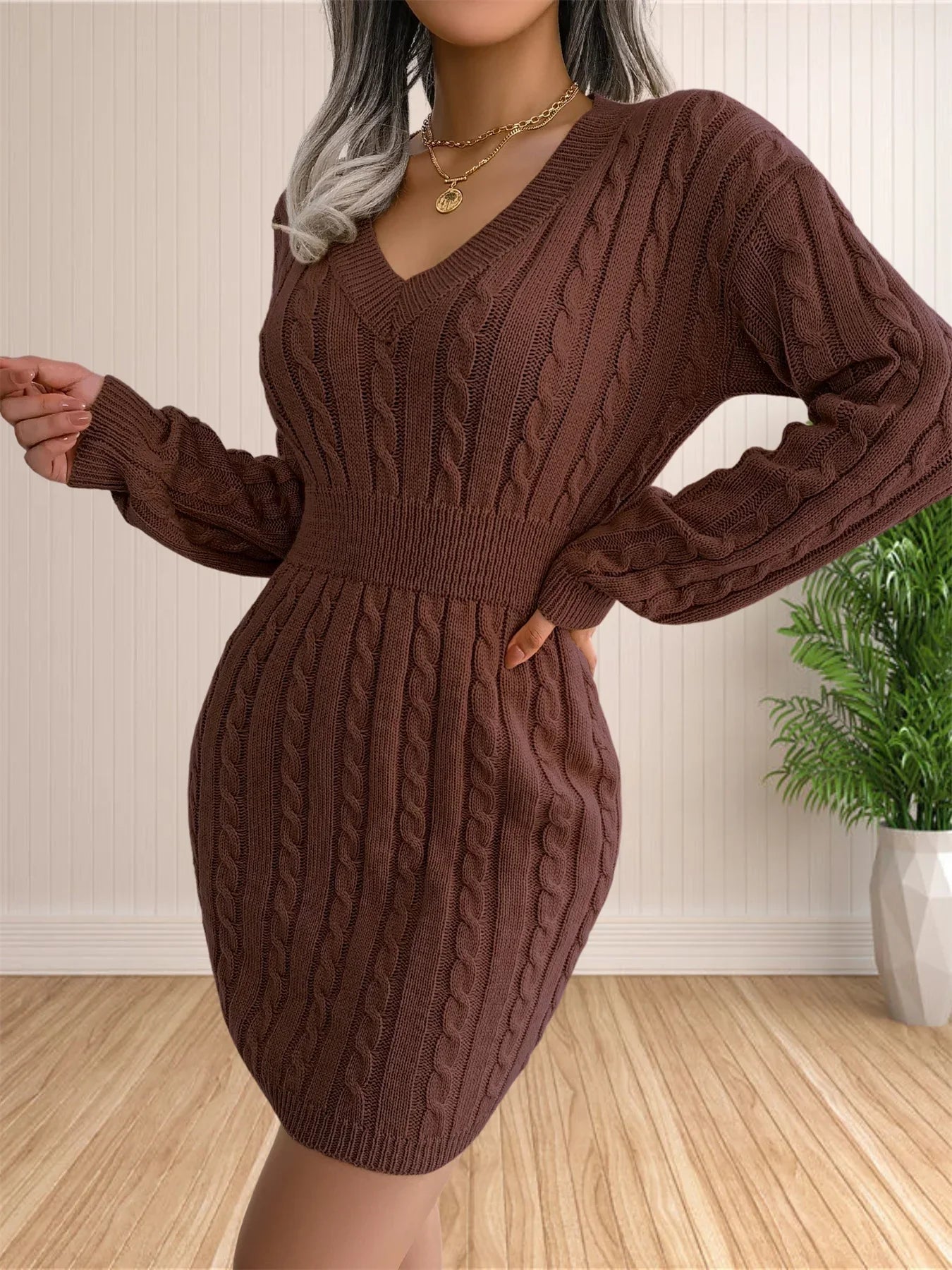 Sweater Cocktail V Neck Knitted Dress