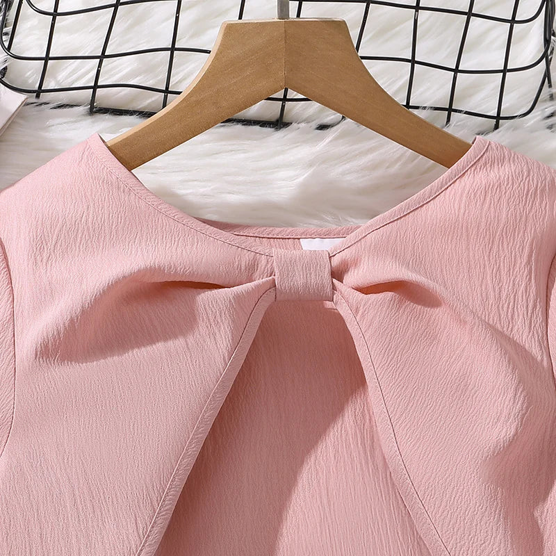 Kid Girl Long Sleeve Bow Sling Dress Set