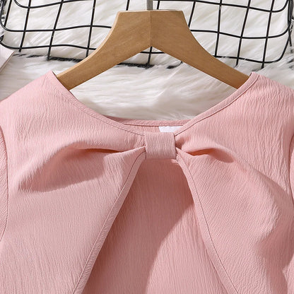 Kid Girl Long Sleeve Bow Sling Dress Set