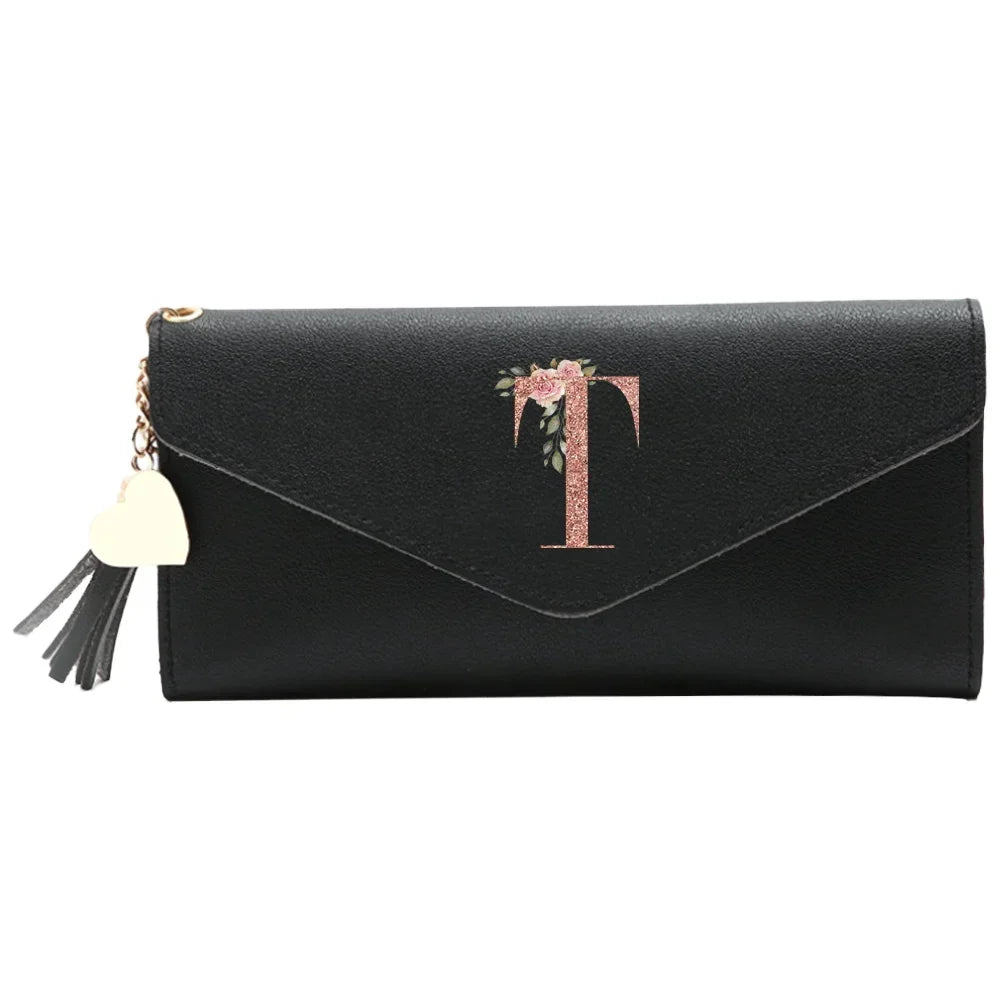 Black Small Leather Coin Rose Gold Wallet