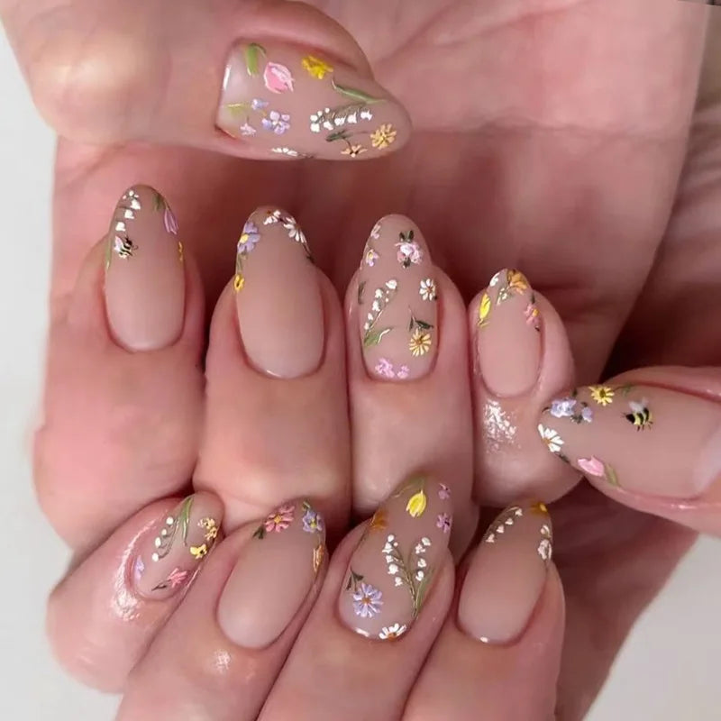 24pcs French Fake Nails Finished Almond Nails Sets