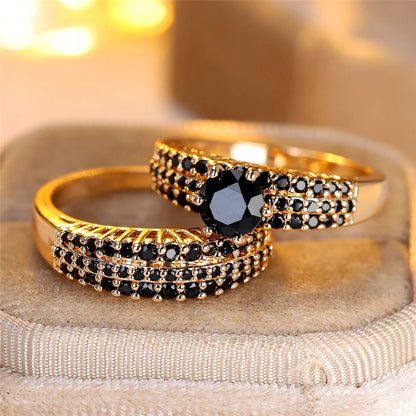 Crystal Purple Black Blue Zircon Round Stone Ring Set