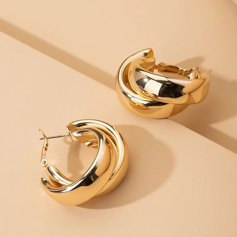 Chunky Hoop Gold Geometric Drop Earrings
