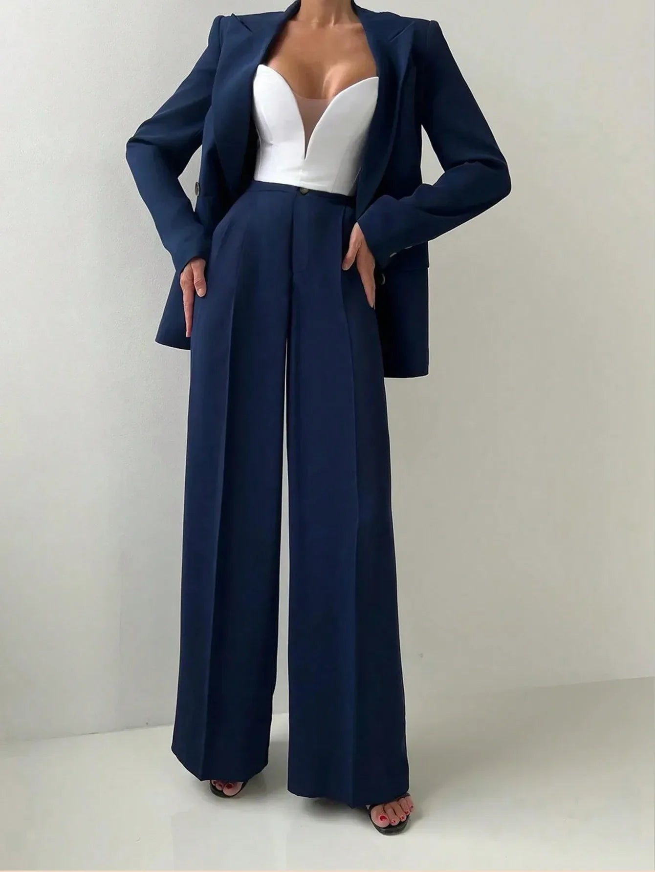 Blazer Jacket And Straight-Leg Pants Suit Set