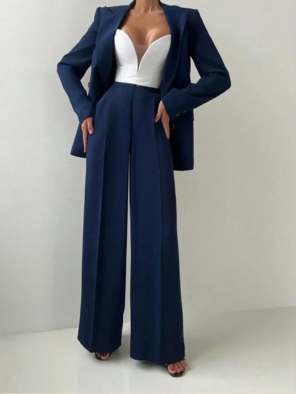 Blazer Jacket And Straight-Leg Pants Suit Set