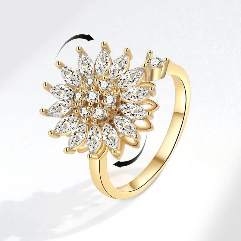 DANA 925 Silver Sunflower Diamond Zircon Ring
