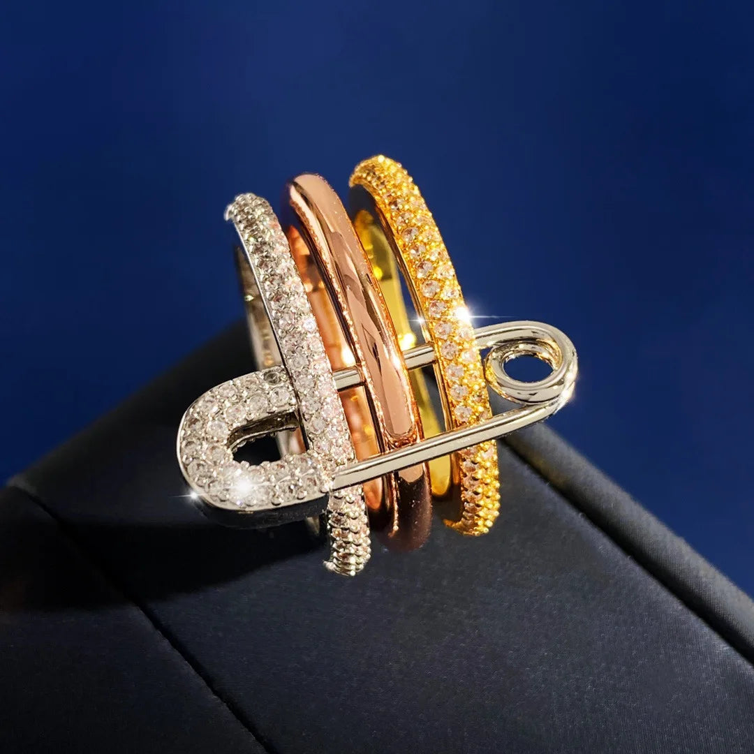 Three Layers Pin Rings CZ Cubic Zirconia Rings