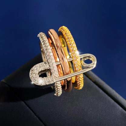 Three Layers Pin Rings CZ Cubic Zirconia Rings