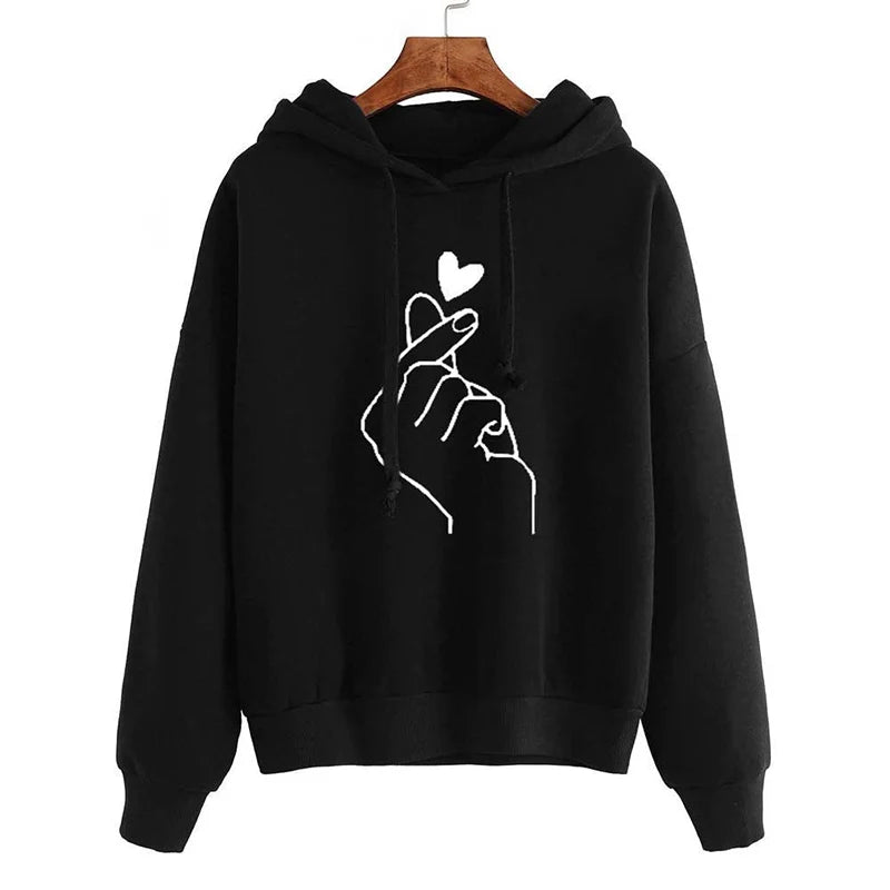 Fleece Hoodie Finger Heart Hooded Korean Sweatshirts