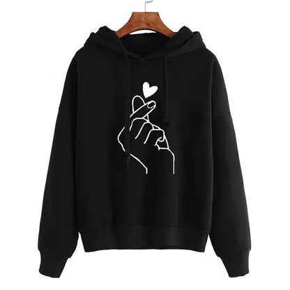 Fleece Hoodie Finger Heart Hooded Korean Sweatshirts