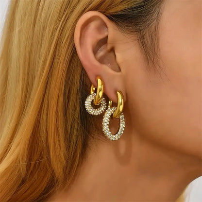 Zircon Circle Geometric U Shape Hoops Earring