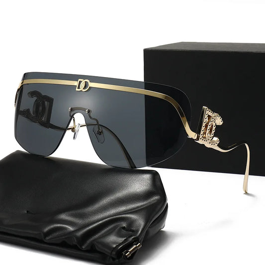 Rimless Shield Aviator Gold Metal Frame Sunglasses