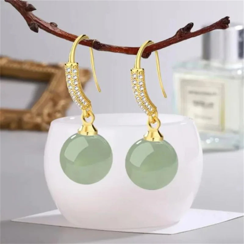 Green Hotan Natural Stone 18k Gold 925 Silver Stud Earring