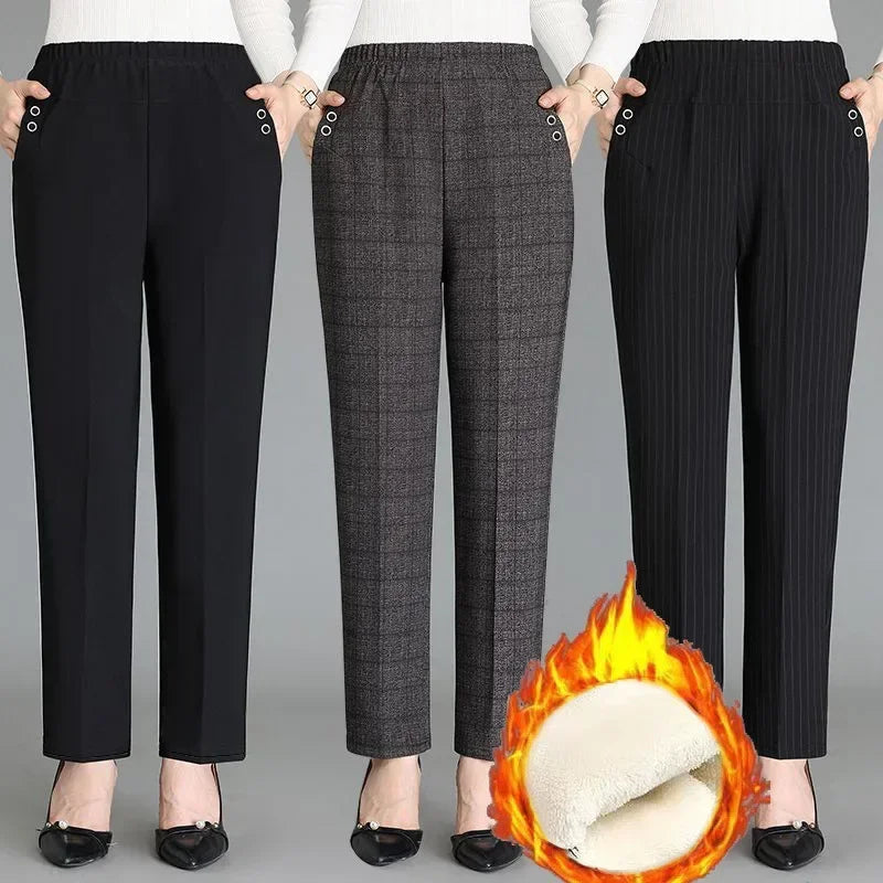 Thickened Fleece-Lined High-Waisted Casual Pants