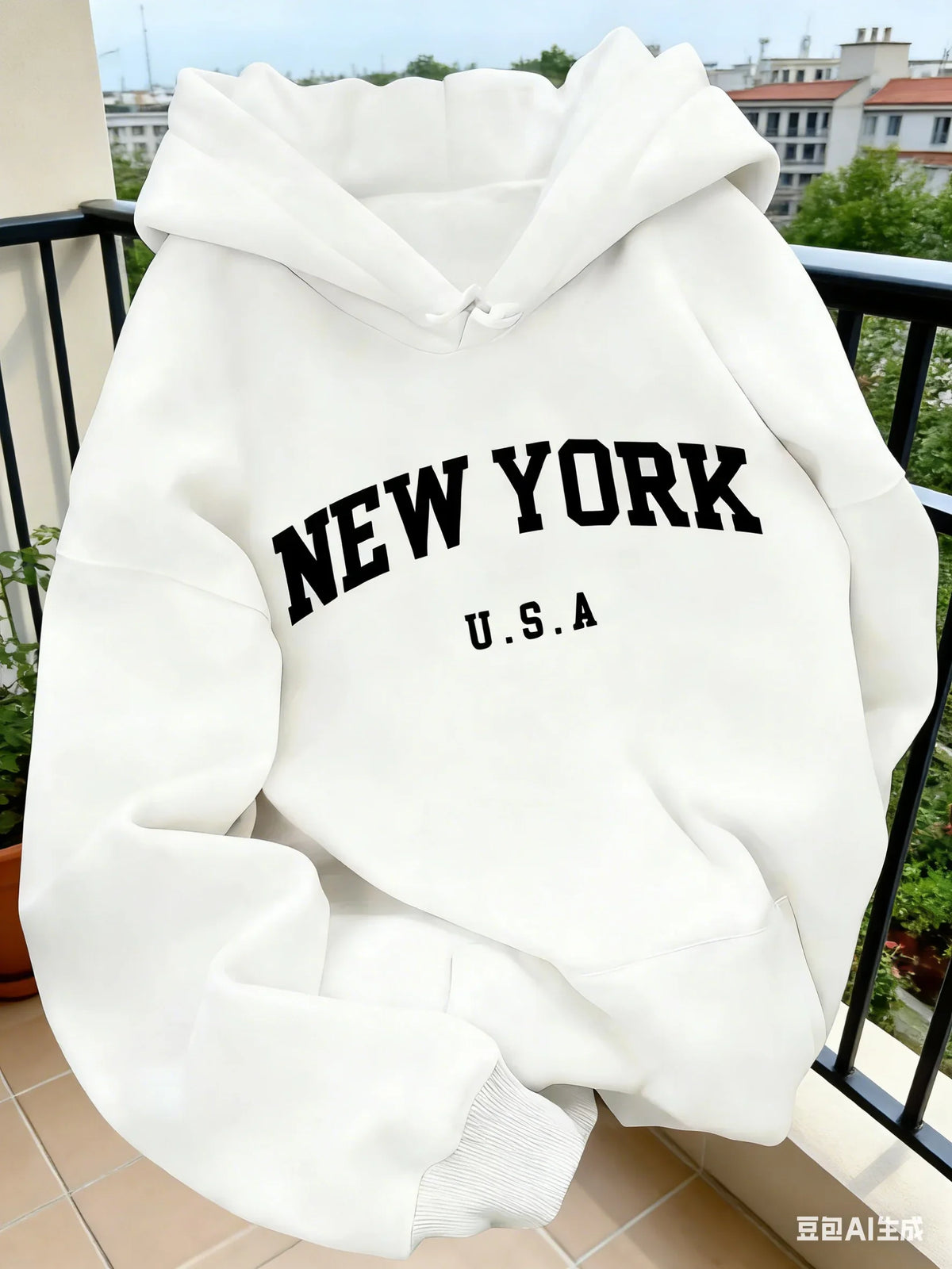 Hooded Casual Cut NEW YORK USA Lettering Casual HipHop Sweater