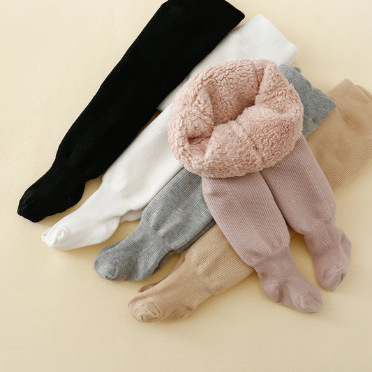Winter Polar Fleece Lining Stripes Plus Thick Warmth Cotton Tights Toddler Leggings