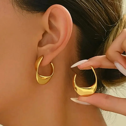 Chunky Golden Stainless Steel Hoop Earrings