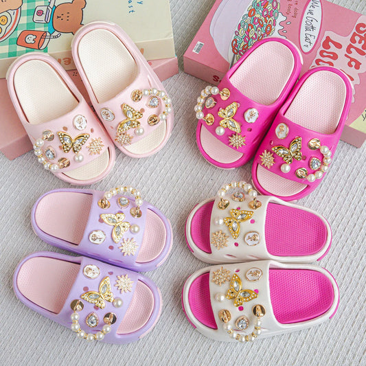 Cartoon Pearl Gold Butterfly Eva Slippers