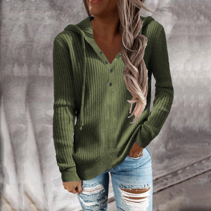 Striped casual hoodie loose knit sweater