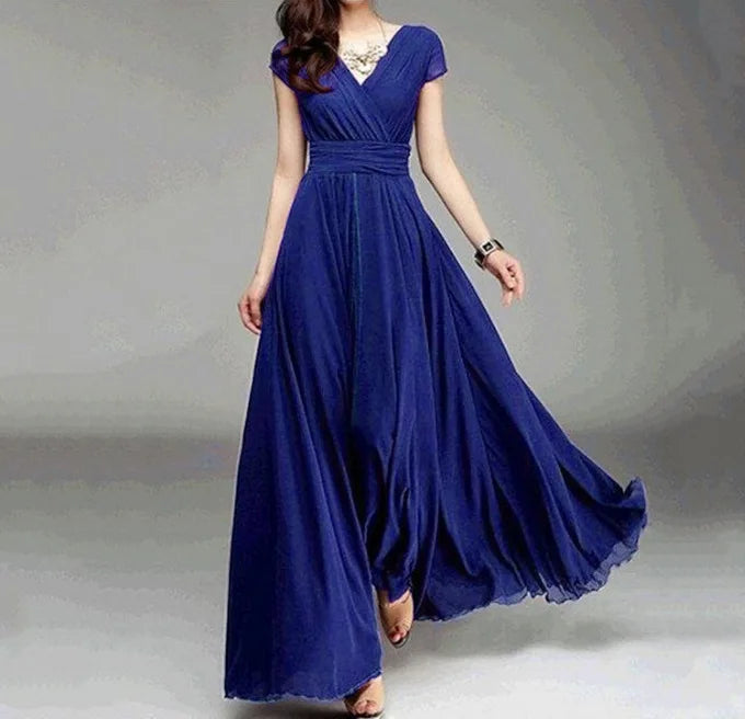 Short-Sleeved Chiffon Evening Dress