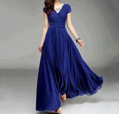 Short-Sleeved Chiffon Evening Dress