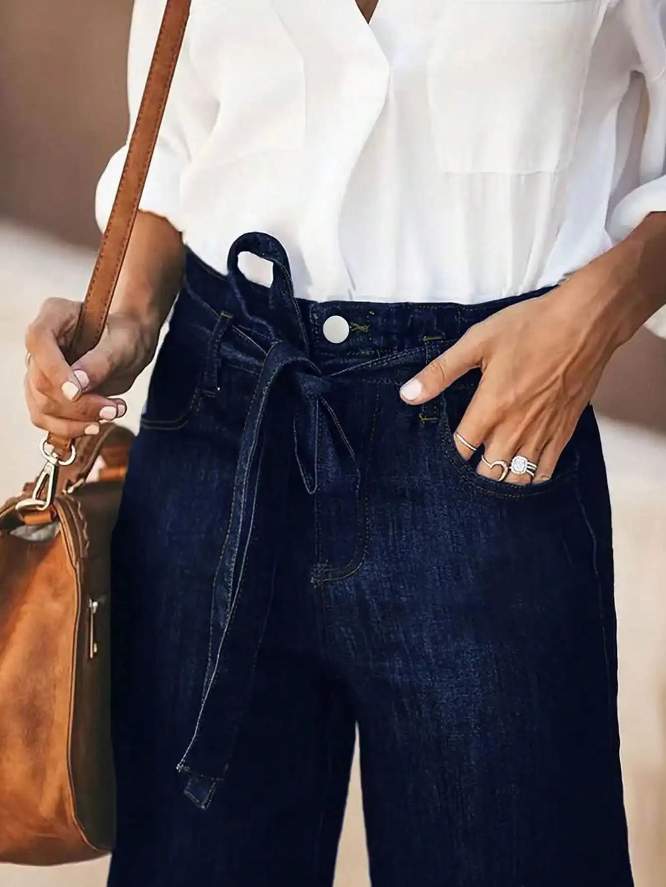 Wide Leg Denim Jeans with Belt