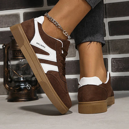 Faux Suede Brown Platform Non Slip Flat Heels Casual Walking Sneakers