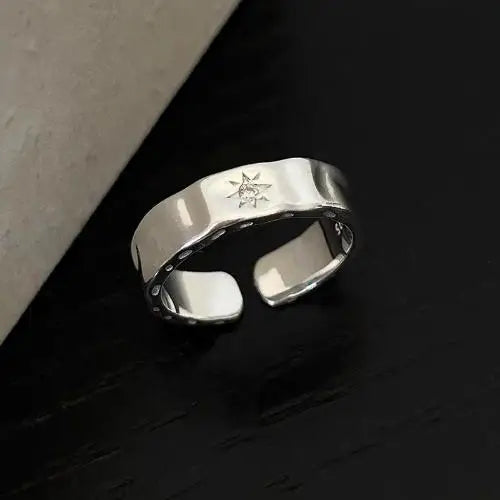 925 Sterling Silver Vintage Matte Frosted Lace Irregular Finger Rings