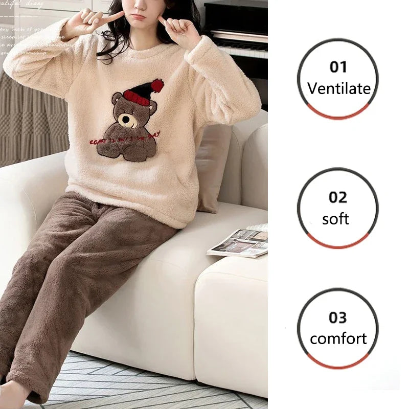 Thickened Warm Large Size Padded Fall Pajamas Set