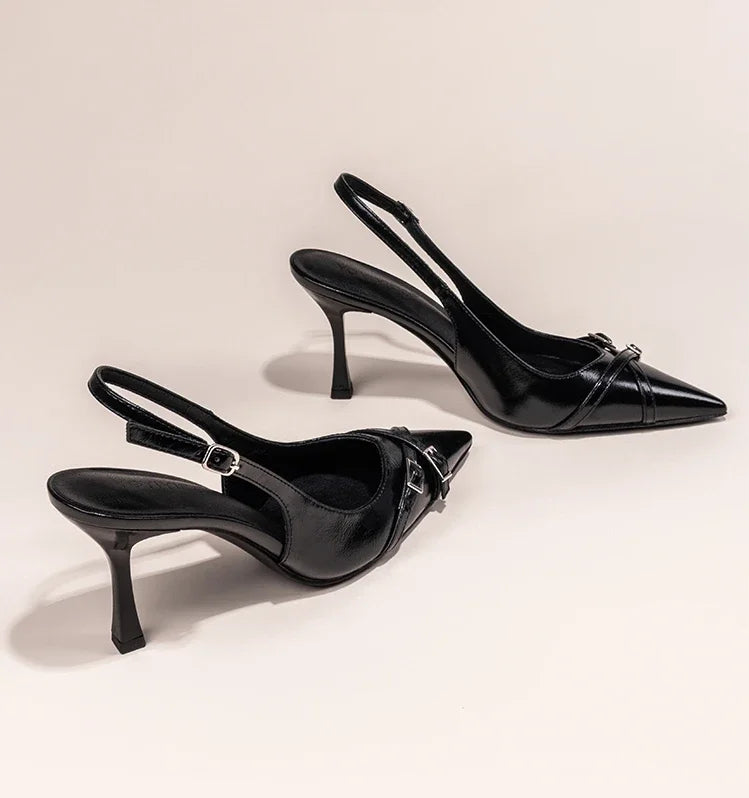 Elegant Buckle Stiletto Black Shoes