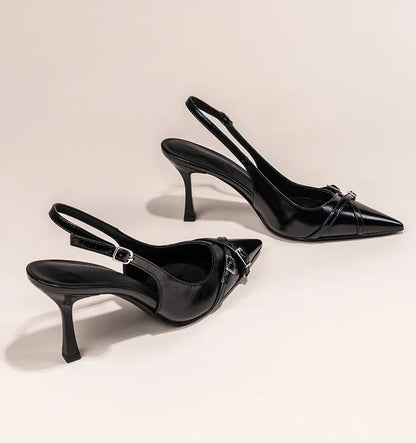 Elegant Buckle Stiletto Black Shoes