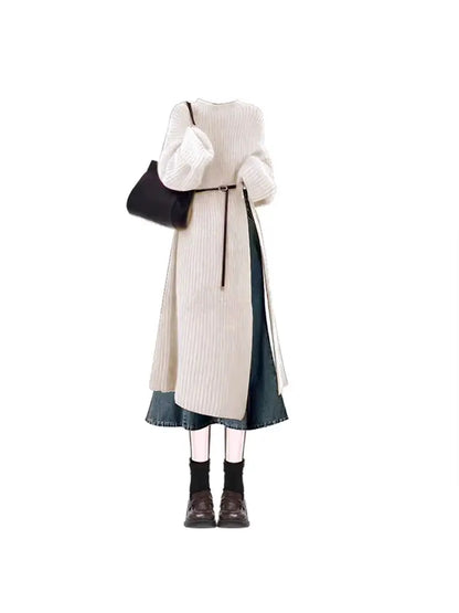 Conjunto de suéter de punto y falda vaquera