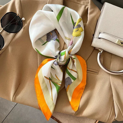 Luxury Silk Square Scarf Soft Satin Horse Hairband Hijab Headband Shawl
