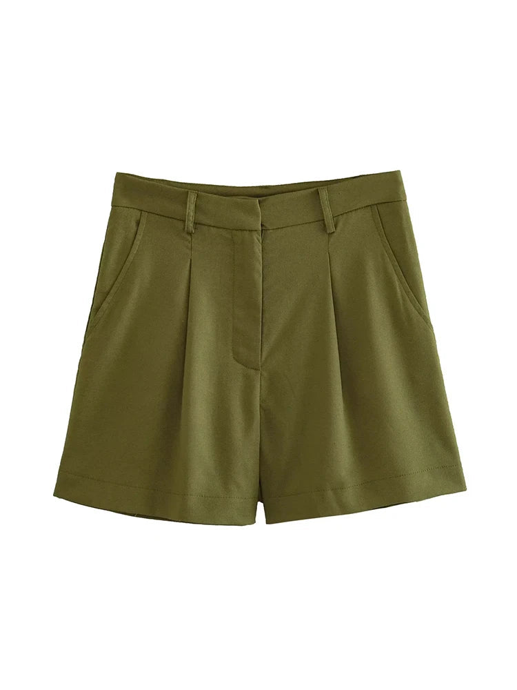 Casual High Waist Wide Leg Shorts Sets