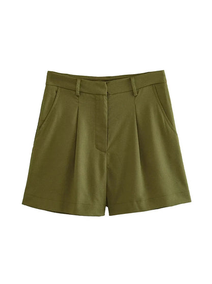 Casual High Waist Wide Leg Shorts Sets