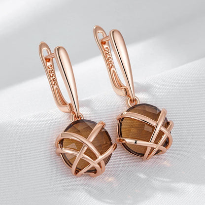 Light Brown Natural Zircon Drop Luxury 585 Rose Gold Earrings