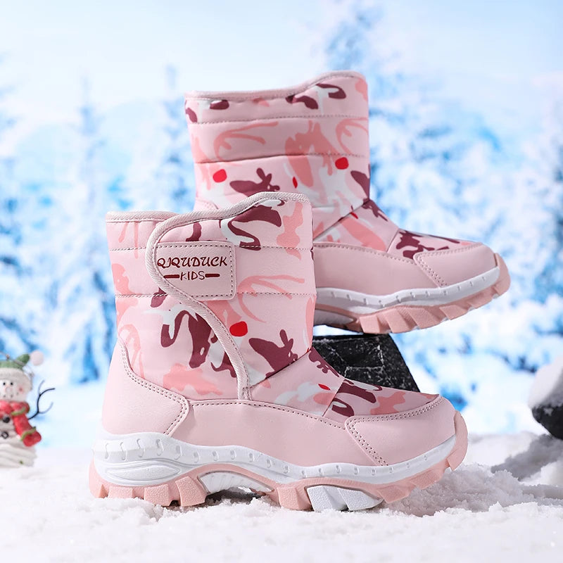 Snow Winter Plush Waterproof Fabric Non-Slip Rubber Sole Boots