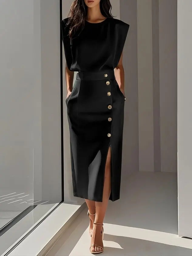 Elegant Single Breasted Straight Midi Dress