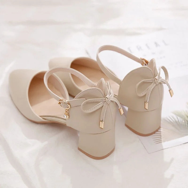 airy Style Thin-Strap High Heels Golden Buckle Shoes