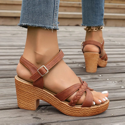 Braided High Heels Chunky Platform Gladiator Sandals