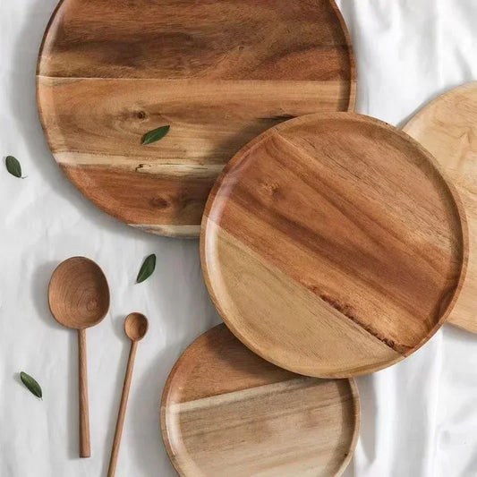10/15/20/25cm Wooden Round Serving Platter Tray