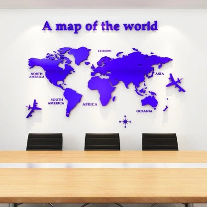 World Map Wall DIY 3D Acrylic Wall Stickers Three-dimensional Mirror Stickers