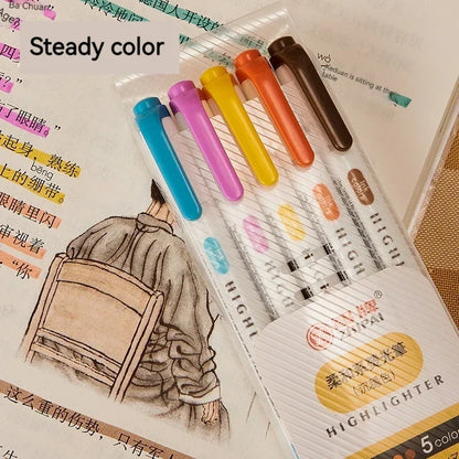 5 Colors/box Double Headed Highlighter Pen Set