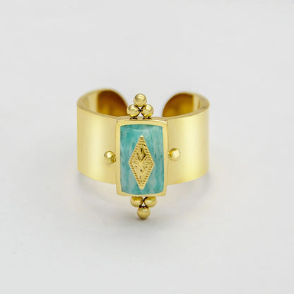 Creative Gold Plated Stainless Steel Simple Geometric Round Natural Stone Ring