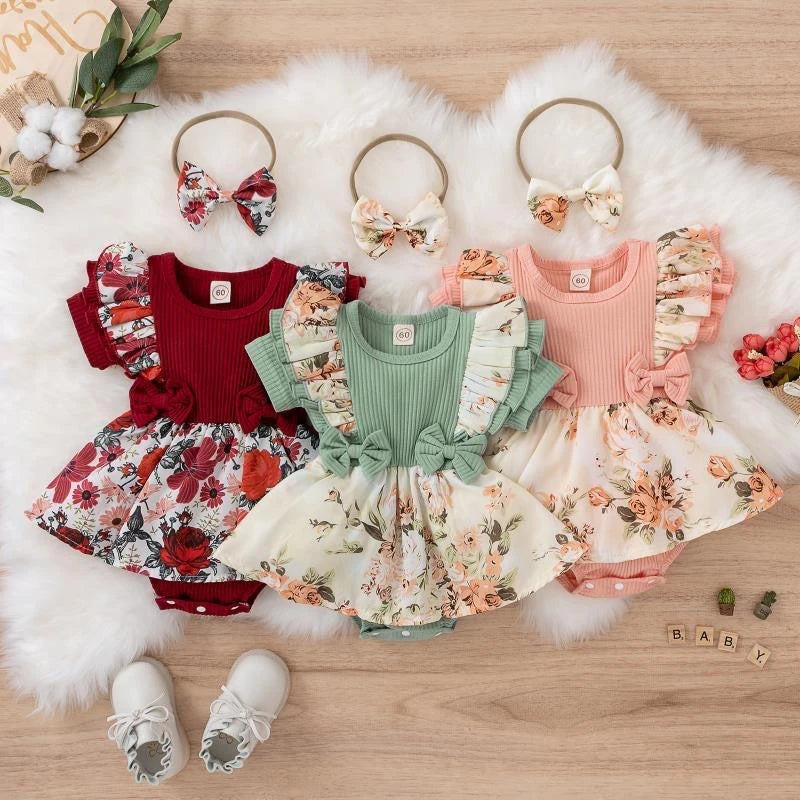 Baby Girl Bowknot Striped Jumpsuit Cotton Dress