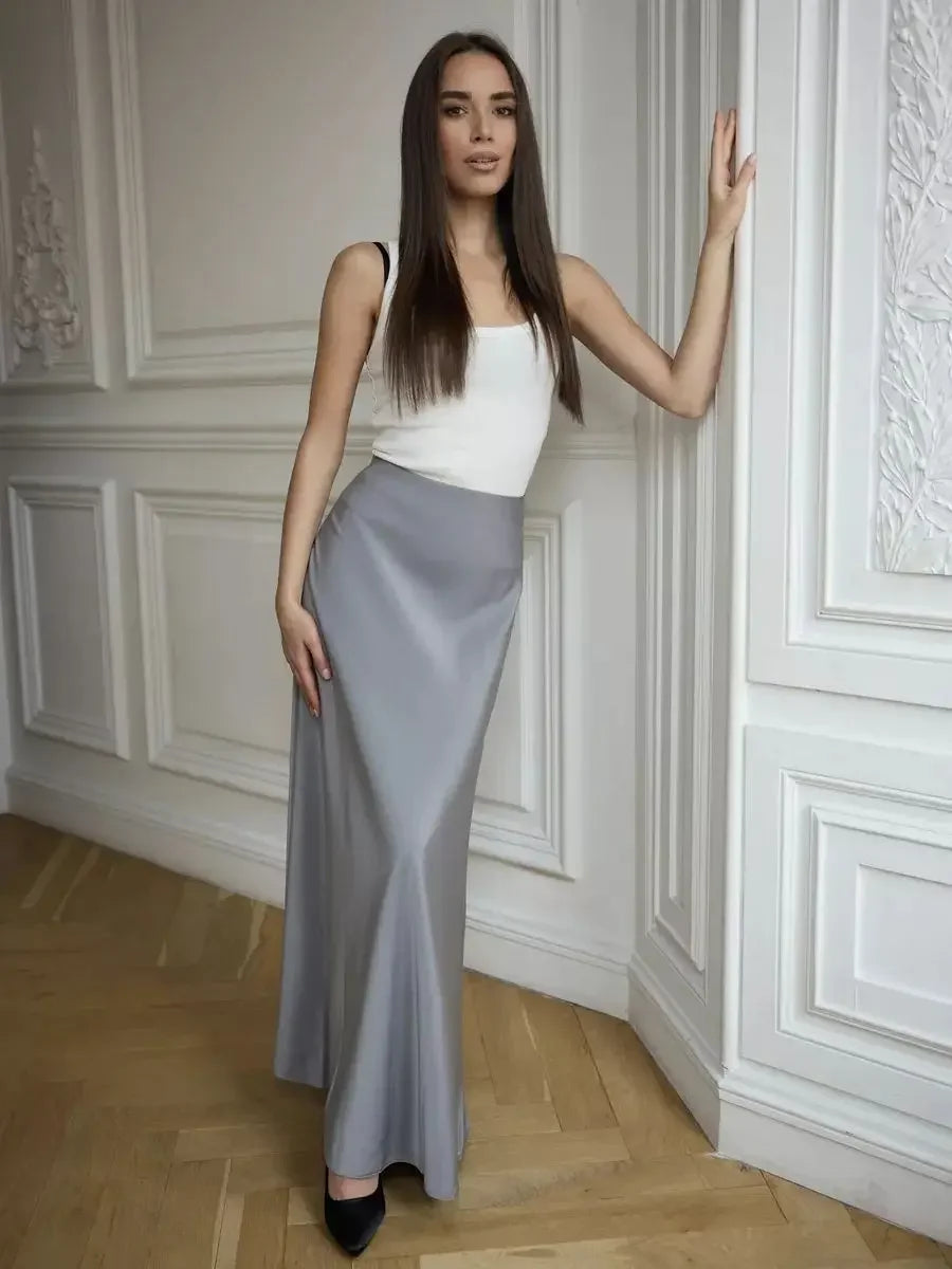 Faldas largas informales de satén de talle alto