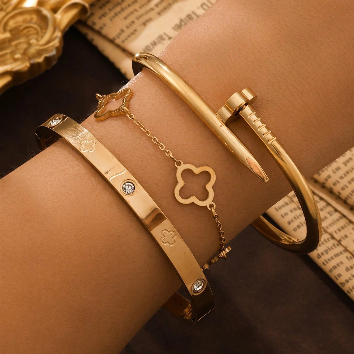 DANA 3PCS French Lucky Clover Bracelet