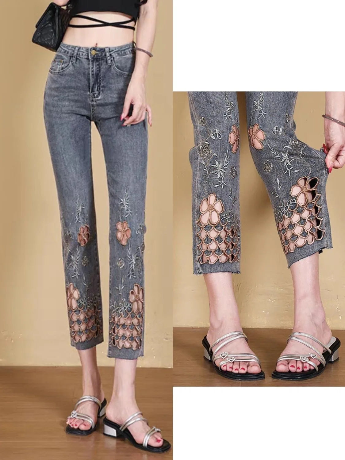 Korean Style Straight Leg Slimming High Waist Jeans Jeans