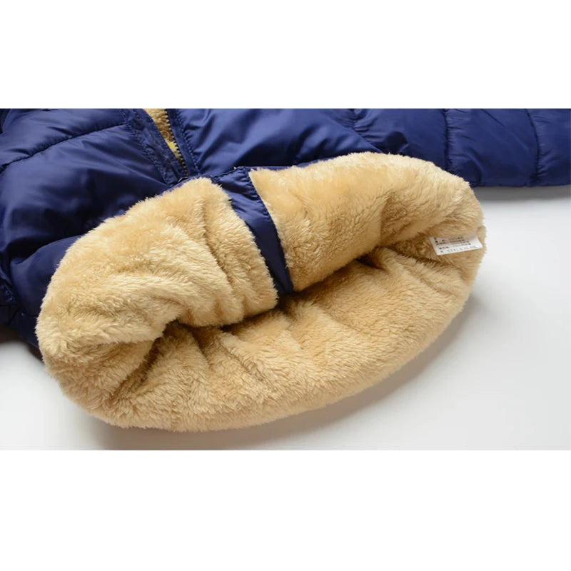 Winter Baby Kids Fleece Cartoon Warm Hooded Down Jackets